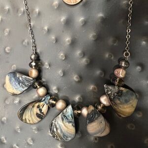 SALE! Mermaid Oceana Necklace with 925 Silver, faceted glass & natural Shell.
